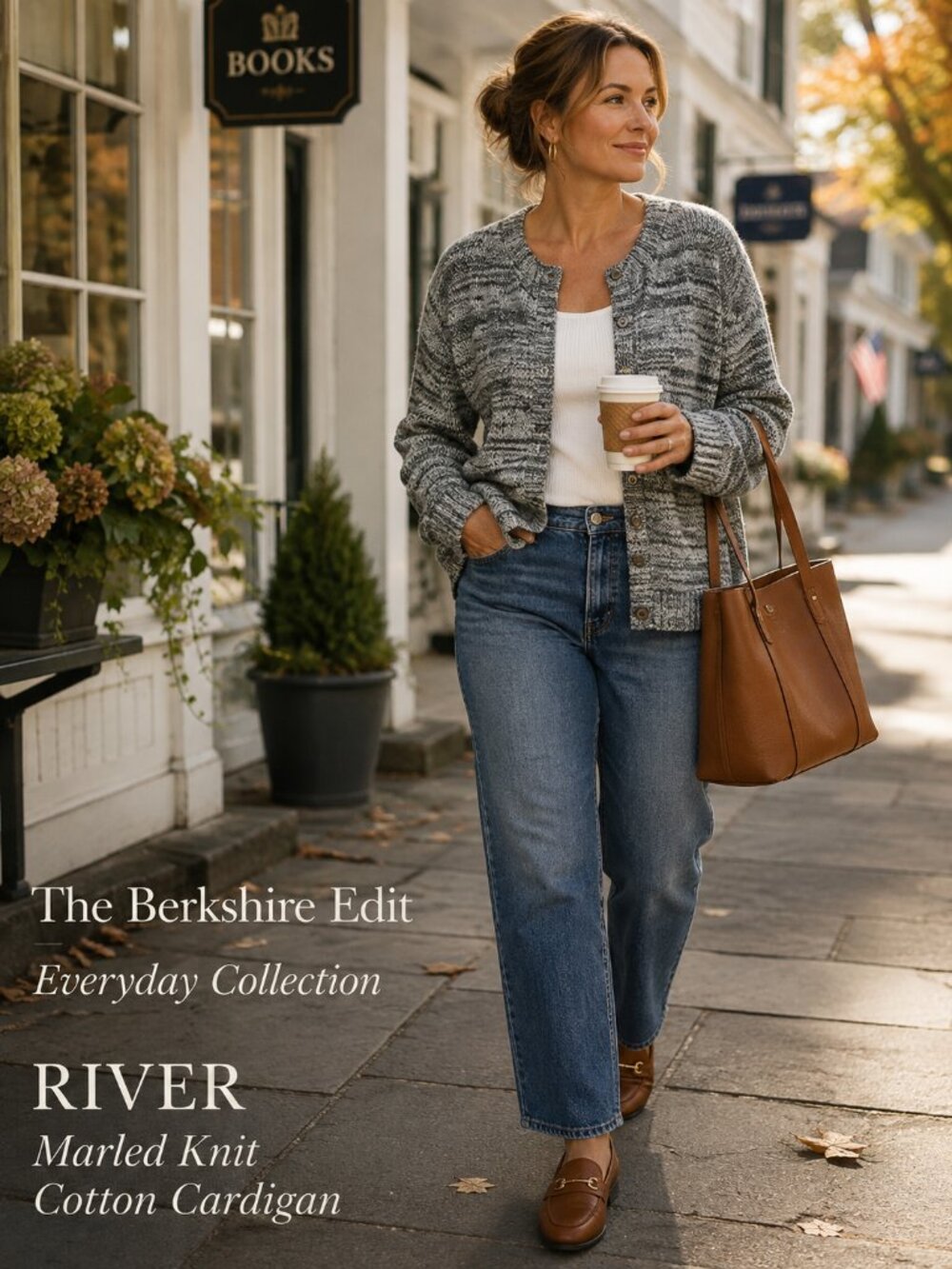 RIVER Marled Knit Cotton Blend Cardigan Gray Button Front Coastal Grandma L